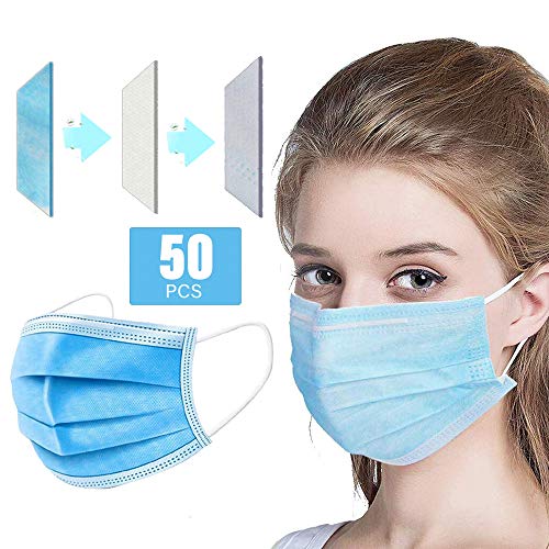 Decdeal- 50 piezas de protección facial desechable 50 piezas, filtro de 3 capas, protección de seguridad Cuidado de la salud no tejido