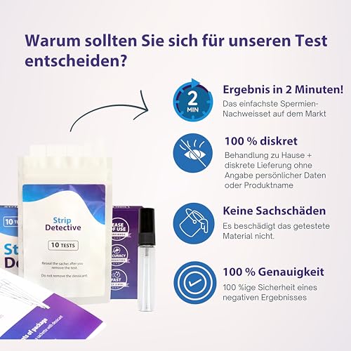 Strip Detective Home Verratstest – Spermanachweis-Heimtest, 10 Teststreifen + Sprühflasche – Ergebnis in 2 Min – Nachweis saurer Phosphatase auf Textilien & Oberflächen – diskret & einfach