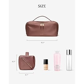 EACHY Travel Makeup Bag, Satin Portable Compartment Toiletry Bags for Traveling Women, Large Capacity Cosmetic Bag with Handle & Compartments