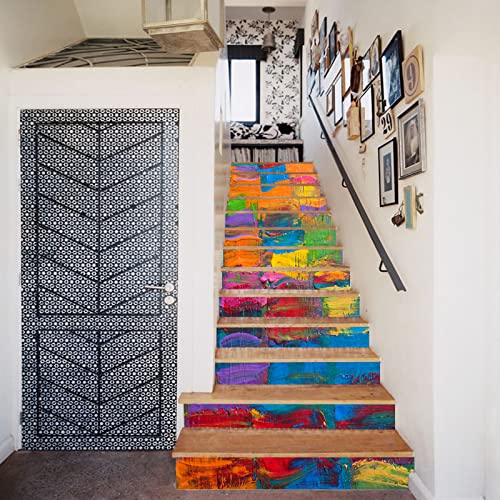 FLFK Stair Decals - Stair Stickers Decals Peel and Stick,Graffiti Oil Painting Stair Risers Decals Self-Adhesive for Home Decor, 39.3" W x 7" H x 13Pcs - Thumbnail 7