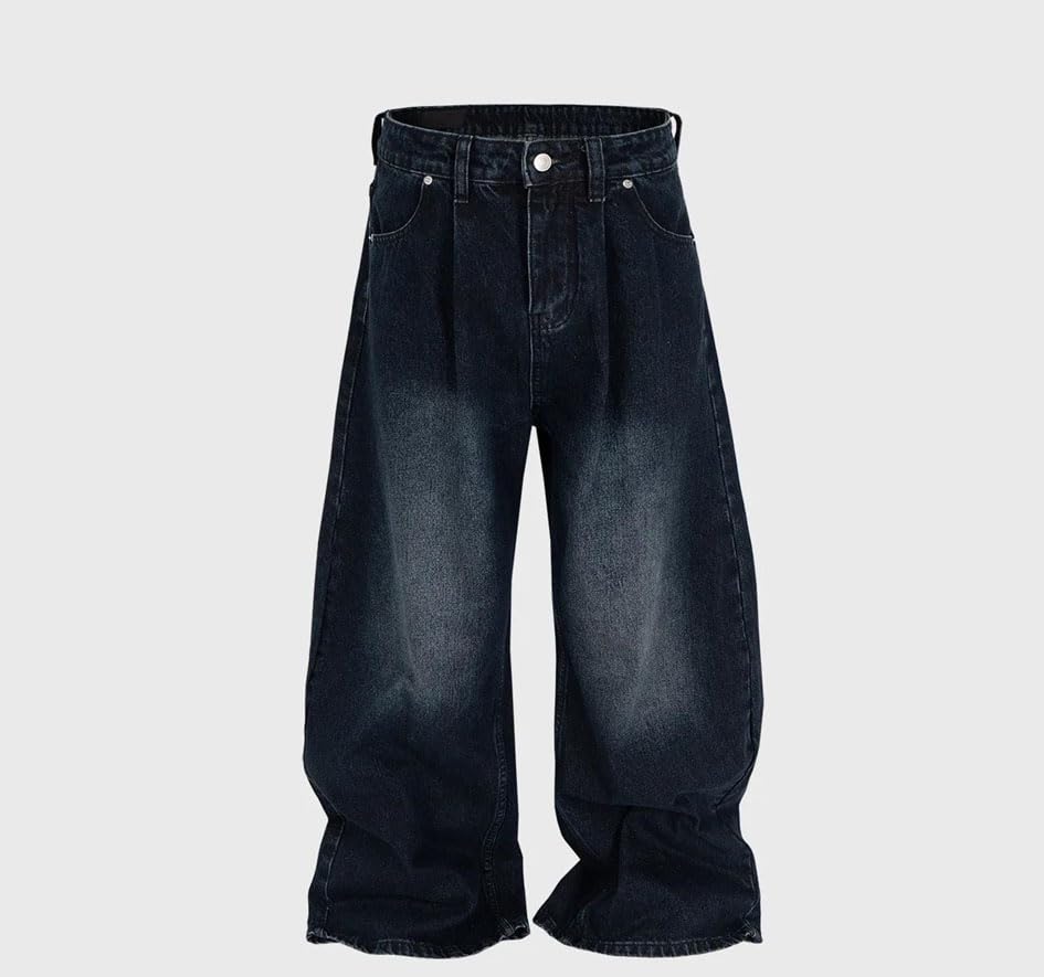 Men’S Retro Wide Leg Denim Jeans with Zipper Fly Mid Waist Boyfriend Fit Casual Trousers2