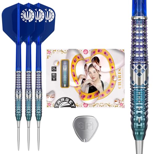 Target Japan Charis G5 Swiss Point Steel Tip Darts with Kflex, 22G | 90% Tungsten Dart Set, K-Flex Flights and Shafts, Storm Nano Points with Tool, Cathy Leung Gen 5, Blue K Flex Printed No.6