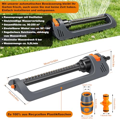 Gokemuak Rasensprenger bis 90-250 m², Viereckregner mit Schlauchanschluss zur Gartenbewässerung, 19 Düsen, Sprengbreite bis 10m Einstellbarer, Rasensprinkler zur Bewässerung für Rasen & Flächen
