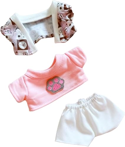 CALEMBOU Ropa de muñeca de felpa de 7.9 in para animales de peluche, linda figura de felpa de anime, ropa de muñeca de algodón, traje de 3 piezas,
