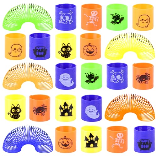 SULOLI 50 PCS Halloween Coil Springs for Kids, Halloween Theme Spring Toys for Halloween Party Goodie Bag Stuffers Treat Bag Gifts