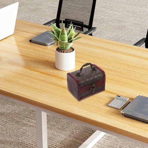 Cofre vintage de madera artesanal roja con triple compartimento 6