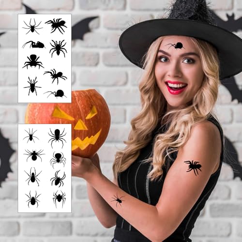 97 Pcs Halloween Spider Temporary Tattoos Black Spider Silhouette Fake Tattoo Stickers for Halloween Party Decorations Supplies Favors School Gifts Rewards
