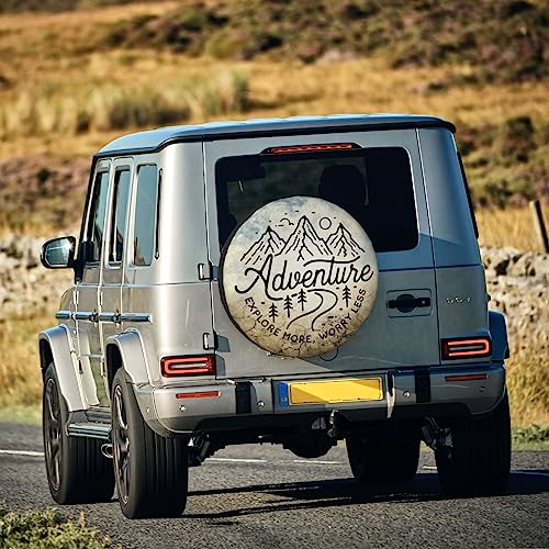 Image of Adventure RV Spare Tire Cover Suitable for RV Truck SUV Trailers Camper Off-Road Vehicle Adjustable Elastic Tire Cover (Adventure Awaits, 15in Suitable for tire Diameter 27in-29in)