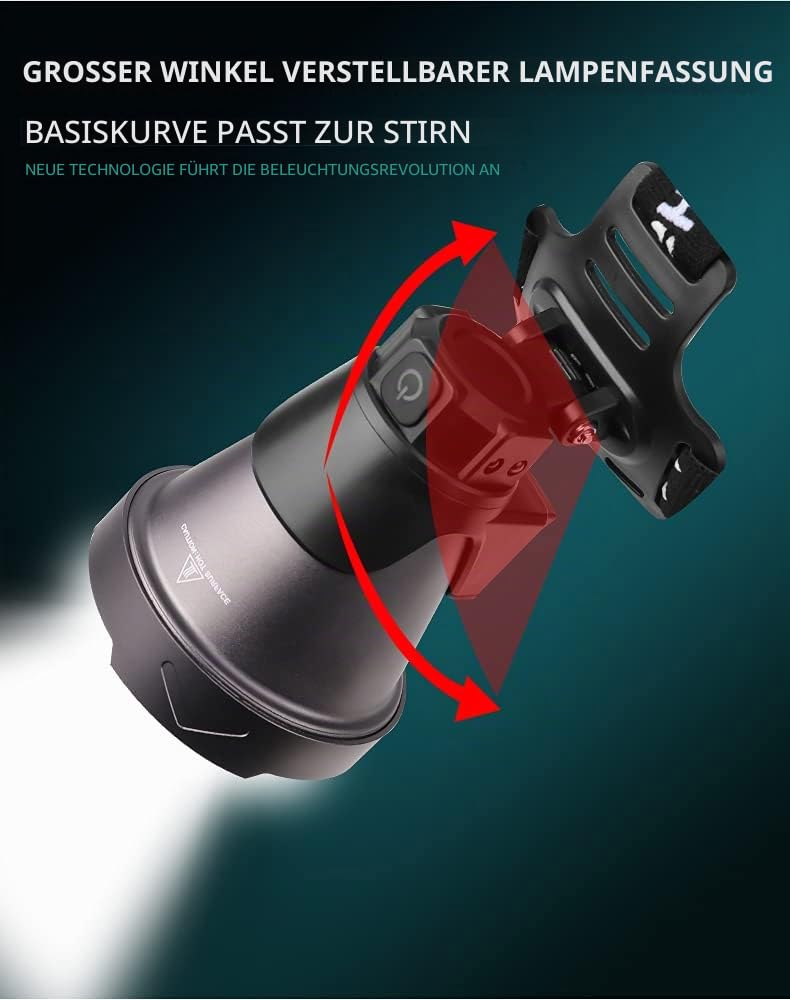 LED-Stirnlampe, wiederaufladbar, leistungsstark, 15.000 Lumen, lange Reichweite XHP90 Spotlight, Stirnlampe, LED, ultra-leistungsstark, 4 Modi, Projektor-Taschenlampe, mit Reflektor, Aluminium