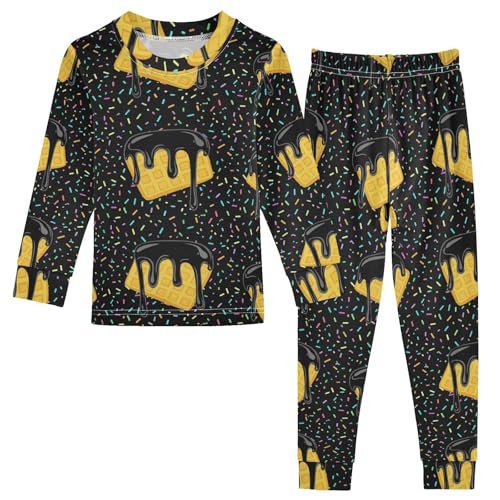 Pajama Sets Long Sleeve Waffle with Chocolate Drizzle Soft Comfy Sleepwear 2 Piece PJS 3-8T