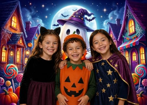 7x5ft Halloween Backdrop Cute Ghost Pumpkin Photography Background Trick or Treat Candy Scene for Kids Birthday Party Photo Booth Studio Props 085 by XIMEVALORIA - Used condition - Image 3