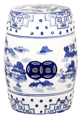SAFAVIEH Gateless Mist 18' Ceramic Garden Stool, Blue & White ACS4558A