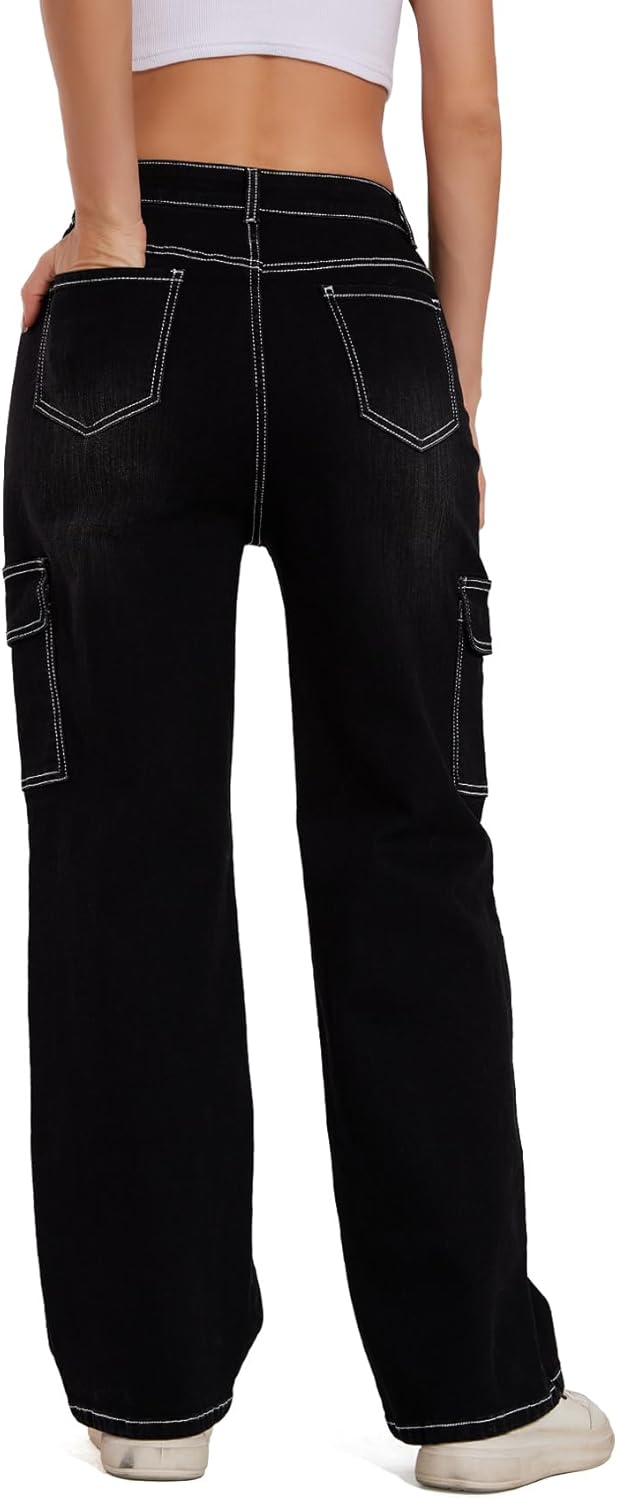 Cargo Jeans for Women High Waisted Casual Wide Leg Jeans Baggy Stretchy Y2K Streetwear with 6 Pockets - Image 5