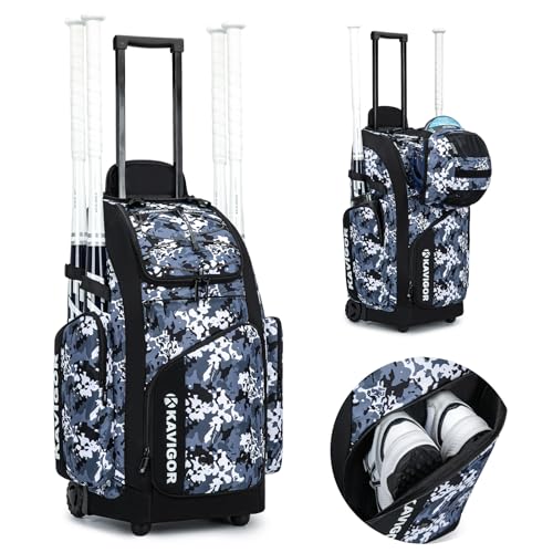 KAVIGOR Youth Rolling Baseball Bag
