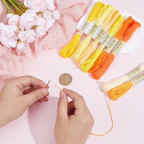 Image of 1 Box 65.6 Yards 8 Skeins 6 Ply Yellow Cotton Variegated Cross Stitch Floss Friendship Bracelet String Gradient Yarn Embroidery Assorted Bulk Thread Set for Hand Sewing Making Crochet DIY