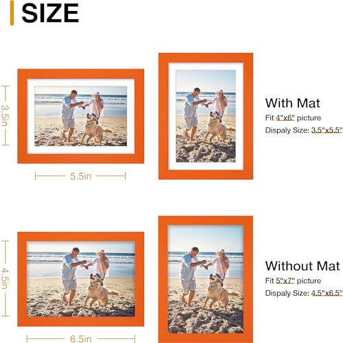 decorUhome 5x7 Picture Frame, Display Pictures 4x6 with Mat or 5x7 without Mat, Wall & Tabletop Display Photo Frame, Orange, 1 Pack