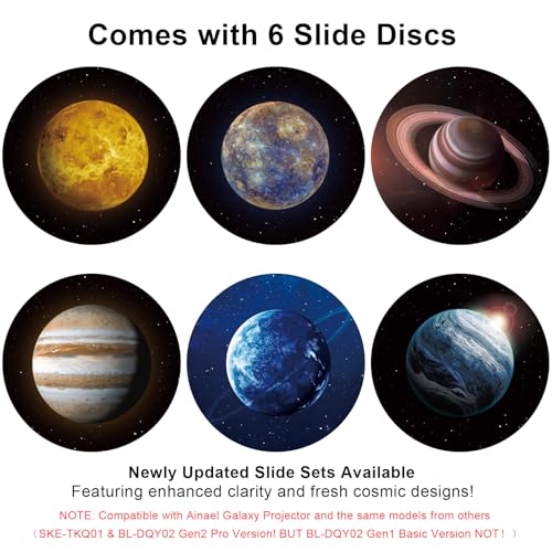 Ainael Galaxy Projektor Disc – Ultra HD Projektionsscheibe, kompatibel mit Ainael Galaxy Projektor und SKE-TKQ01 & BL-DQY02 (Pro Version), 6er Set (Solar System)
