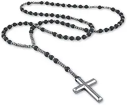 Terço Espiritual em Pedra Hematita Unissex Premium Black - Força e Proteção Pessoal + Bolsa de Veludo