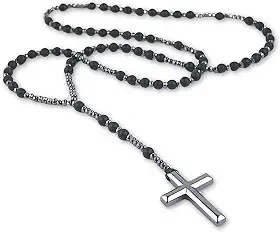 Terço Espiritual em Pedra Hematita Unissex Premium Black - Força e Proteção Pessoal + Bolsa de Veludo