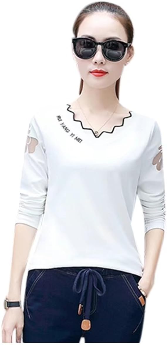 Amazon Only J ファッション レディース服 トップス 上着 秋服 透かし彫り 無地 プルオーバー 着心地 シンプル シャツ ブラウス 通販