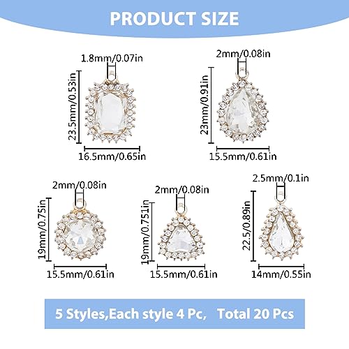 SUPERFINDINGS 20PCS 5 Style Alloy Rhinestone Pendants Light Gold Tone Rectangle Teardrop Triangle Flat Round Charms Sparkling Clear Crystal Rhinestone Pendants for Jewelry Making Hole: 1.8~2.5mm - Image 2