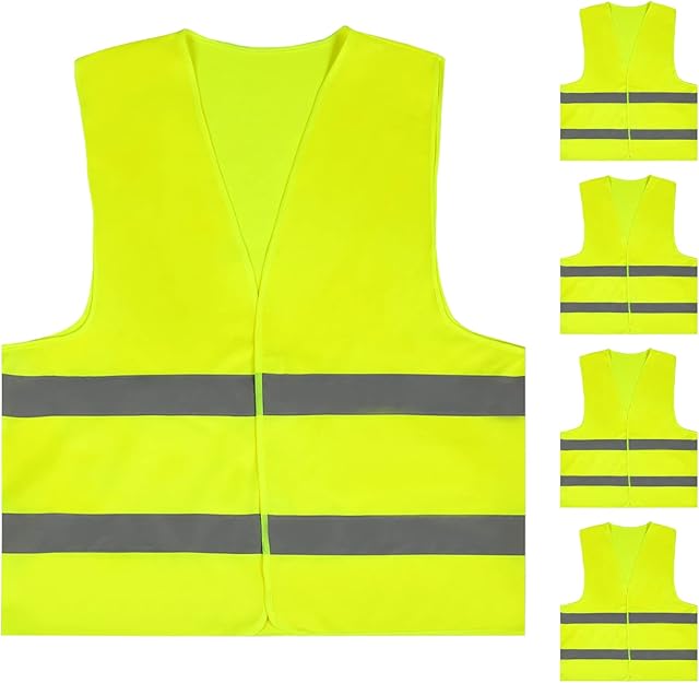 5 Pack Hi Vis Vests, Standard Size High Vis Jackets for Safety and Emergencies, Unisex Reflective Safety Vests for Outdoor Works Cycling Motorbike