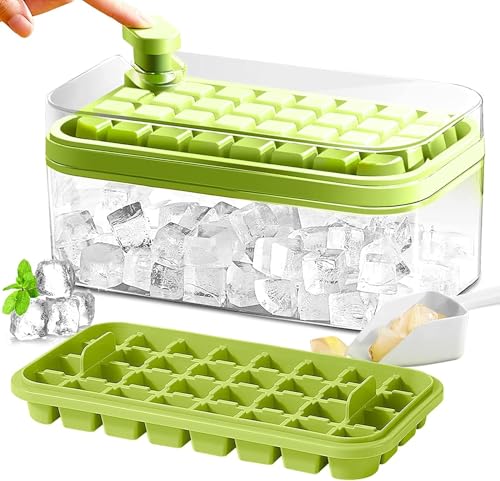 Image of Press-Type Ice Cube Tray with Lid & Storage Bin - 64 Grid Food-Grade Ice Cube Mold for Cold Drinks & Summer Beverages