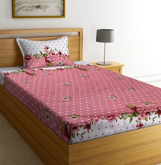 Image of Pure Cotton 220tc Flat Floral Single Bedsheets for Summer Breathable | Wrinklefree (Size-60 X 90 Inch or 228 x 152 cm) with 1 Pillow Covers (Size-17 X 27 Inches, White & Rust)
