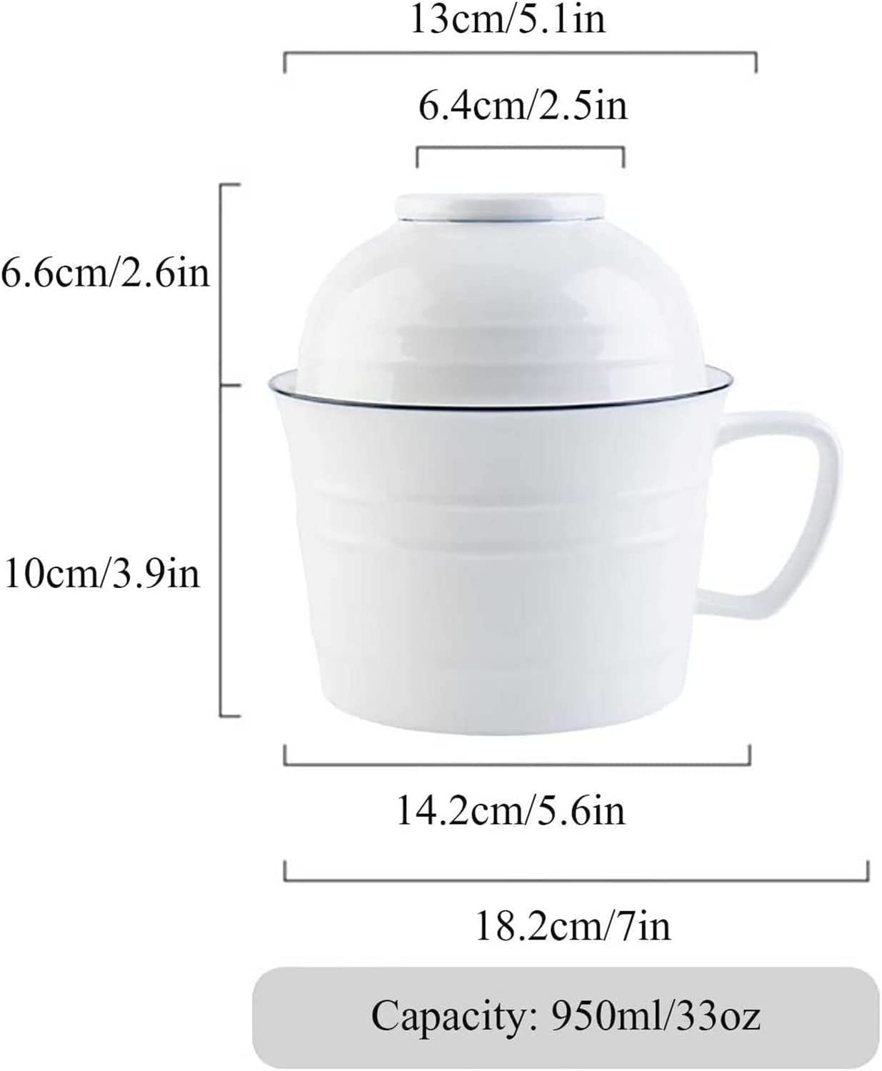 Instant-Nudelsuppenschüssel, Reisbehälterschüssel. Keramiktasse, große Instant-Ramen-Schalen mit Deckel, 900 ml tief, mit Griff, Lunchbox-Geschirr für Studentenwohnheime (Größe: Schüssel-Set)