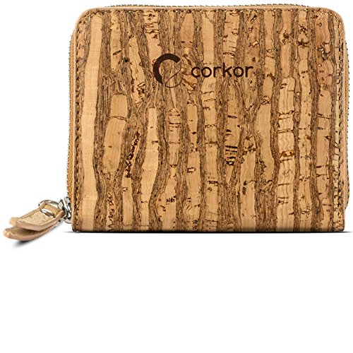 Image of Corkor Small Wallet Women RFID Blocking Cards Coin Pocket Vegan Gift Cork Clutch Zebra
