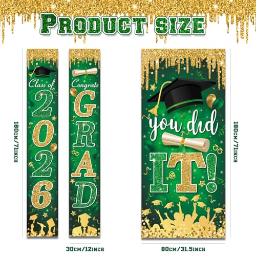 Image of Green and Gold Graduation Decorations Class of 2026 Congrats Grad Banner and You Did It Door Cover for High School College Graduation Party Supplies(Green)