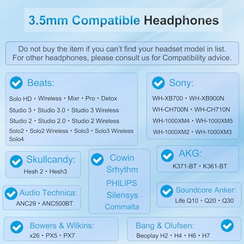Image of Beats Headphones Replacement Audio Cable Cord 3.5mm to 3.5mm Aux Wire for Beats Solo2 Solo3 Solo4 Studio3 Wireless HD Pro by Dr. Dre Sony WH-1000XM4 WH-1000XM5 with In-line Mic & Volume Control -White