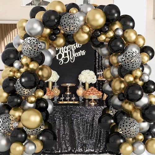 Image of Ouddy Party 129Pcs Black Balloons Different Sizes 18 12 10 5 Inch, 6Pcs 18 inch Black Balloon Arch Garland Kit, Latex Balloons for Birthday Halloween New Year Anniversary Graduation Party Decorations
