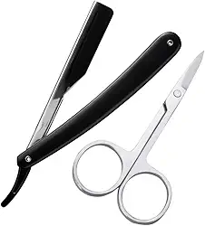 Navalha Navalhete Aço Inox Para Barbeiro Acabamento De Barba Bigode Cabelo Multiuso + Tesoura Reta Para Acabamento Em Aço Inox + Necessaire