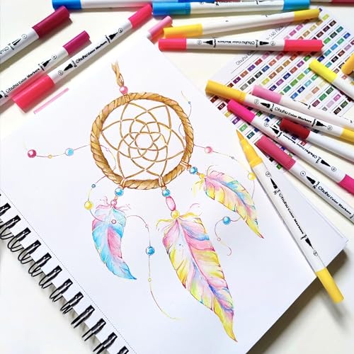 Image of Ohuhu Markers for Adult Coloring Books No Bleeding 60 Colors Coloring Markers Water-based Dual Tips Fineliner & Brush Drawing Pens Art Pens for Kids Adults Sketch Journal - Maui - White