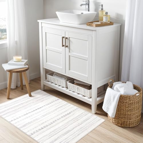 Nakagishi 2X3 Rug Washable Area Rug: Small Soft Boho Farmhouse Neutral Moroccan Non Slip Indoor Low Pile Accent Floor Throw Carpet for Bedroom Bathroom Entryway Kitchen Hallway Closet Home Door - Grey