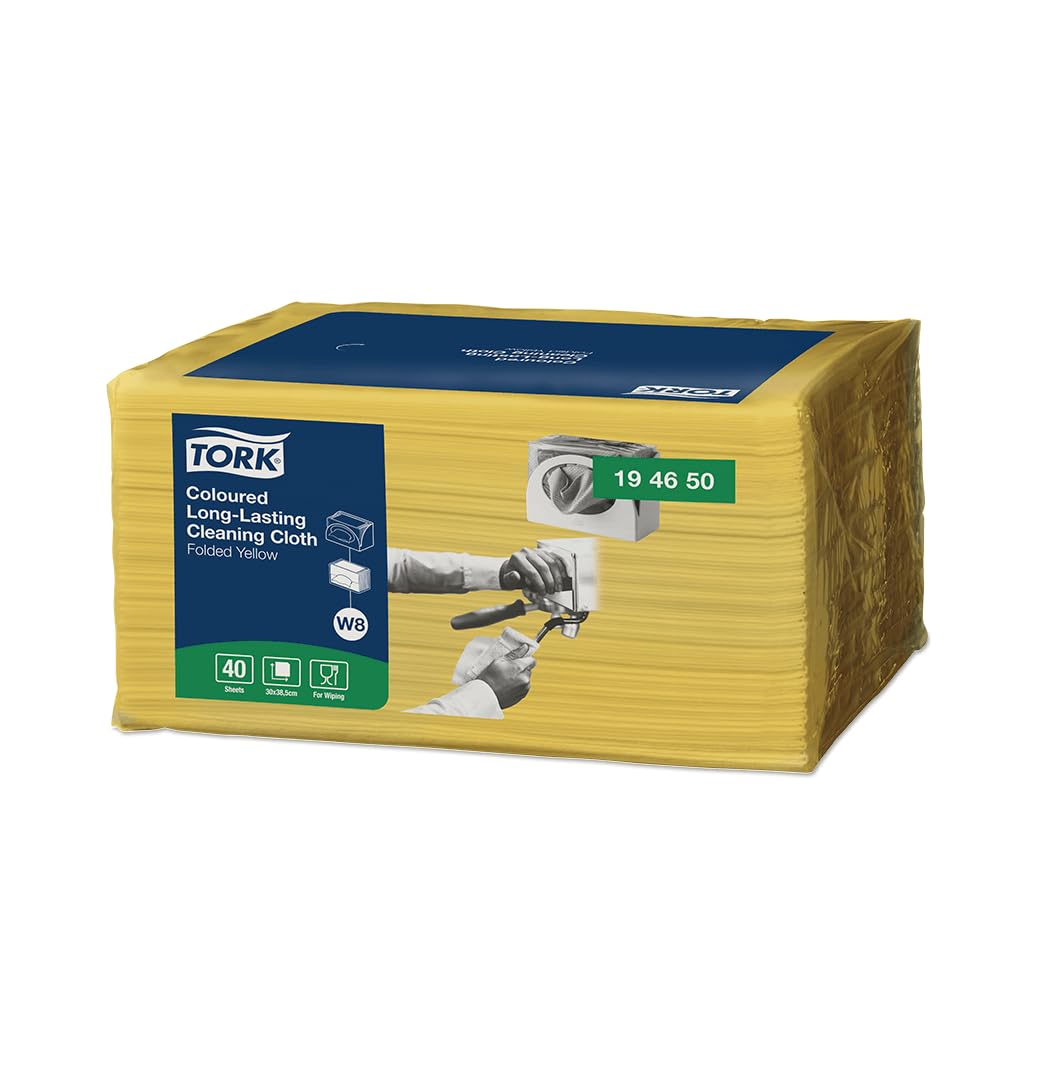 Tork 194650 Panno per pulizia colorato a lunga durata giallo Premium, compatibile con il sistema W8 (dispenser per panni piccolo), monovelo, 8 conf. x 40 panni (320 pz)