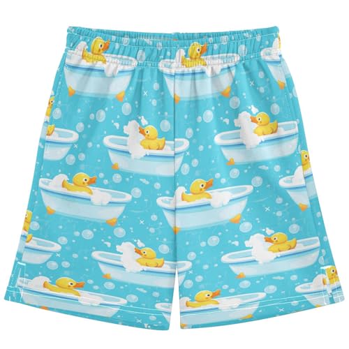 Boys Athletic Shorts with Pockets Yellow Duck Shower Running Basketball Shorts for Youth Elastic Waist Size 7-8