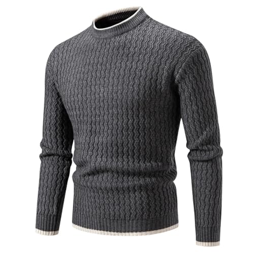 Dndrdhfb Men's Round Neck Long-Sleeved Slim Knit Sweater Solid Color Striped Casual Pullover3