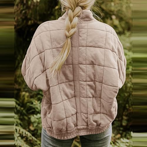 Quilted Jackets for Women Women's Causal Lightweight Stand Collar Long Sleeve Oversized Zip Up Winter Coats3