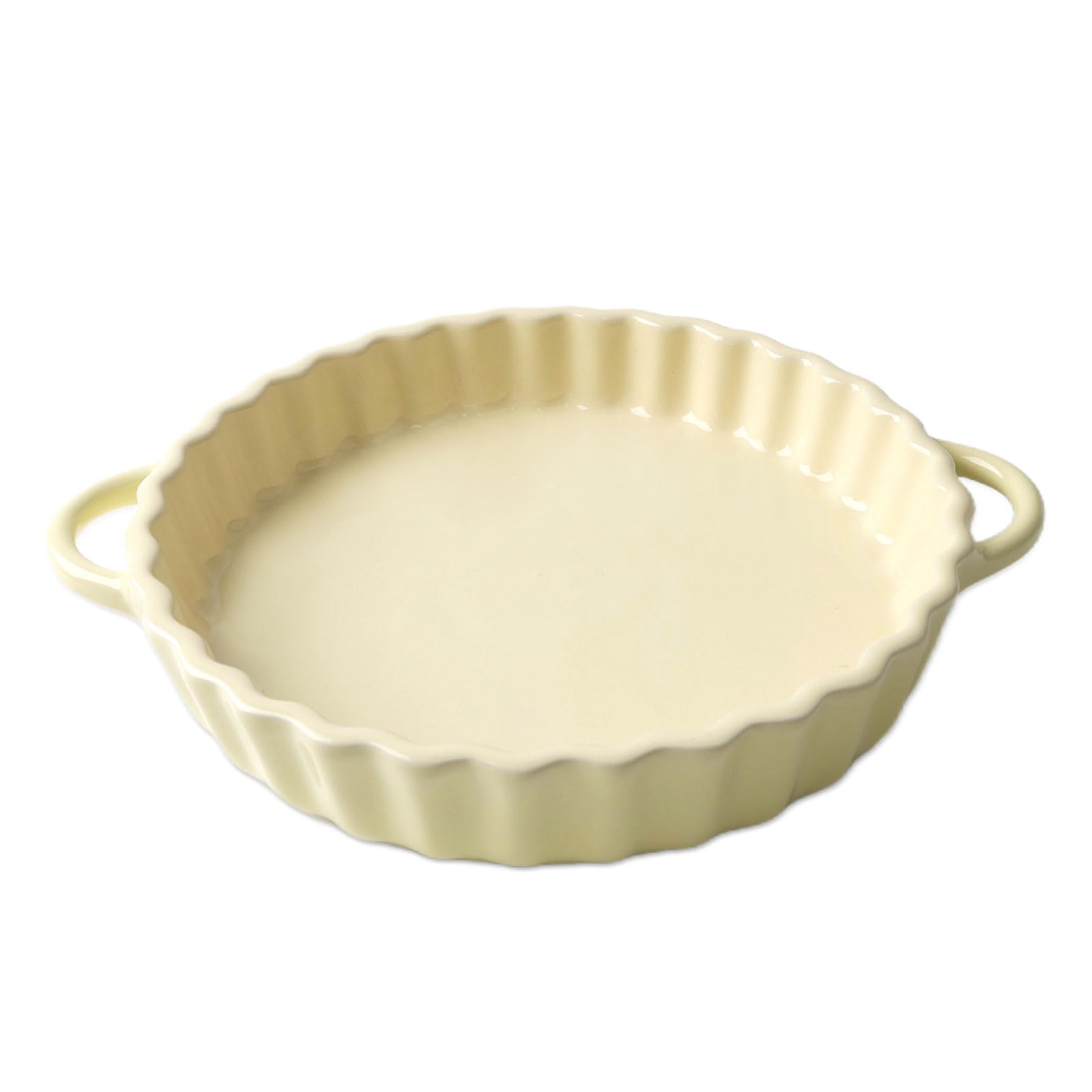 Molde de Cerámica para Quiche, Molde de Cerámica para Tarta 21 x 4,2 cm, Cacerola Redonda, Molden Hondo para Pasteles con Asas, Plato Antiadherente para Pasteles, apto para Microondas y Lavavajillas