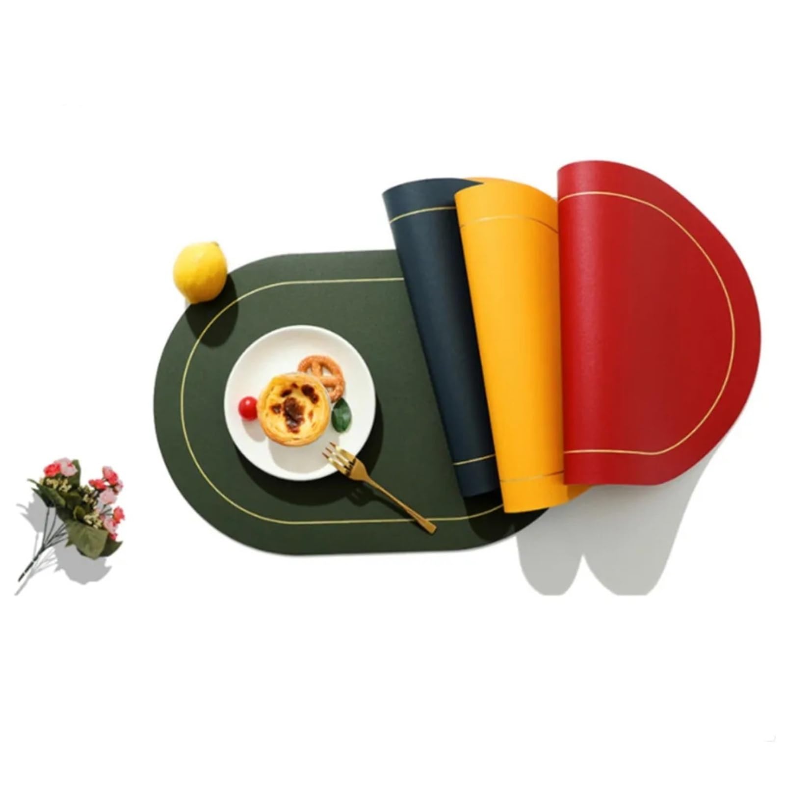 Faux Leather Placemats Sets de Table lavables en Similicuir, Ronds, Double Face, antidérapants, Set(Light Grey,6pcs 45x30CM)