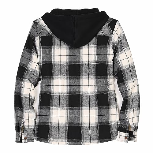 ThCreasa Womens Full Sherpa Lined Plaid Flannel Hooded Jacket with Hand Pockets, Zip Up Fuzzy Hoodie Flannel Shacket2