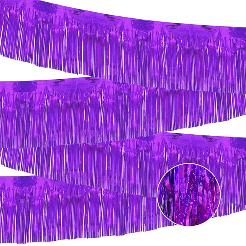 Image of 4 Pack 10 Feet Glitter Purple Parade Float Decorations for Trailer Car, Glitter Foil Fringe Metallic Tinsel Streamers Banner Garland for Graduation Homecoming Birthday Party (Glitter-Purple)