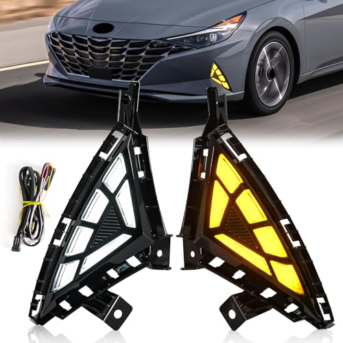 AFOGGEST Daytime Running Light For Hyundai Elantra 2021 2022 LED Fog Lamps Replacement DRL LED Light with Amber Turn Signal