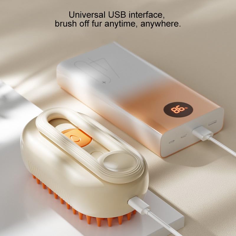 Image of 3-in-1 Cat Grooming Brush - Water Spray & Self-Cleaning Shedding Brush for Cats & Dogs - Pet Hair Removal & Massage Comb for Long & Short Hair (beige). (Beige)