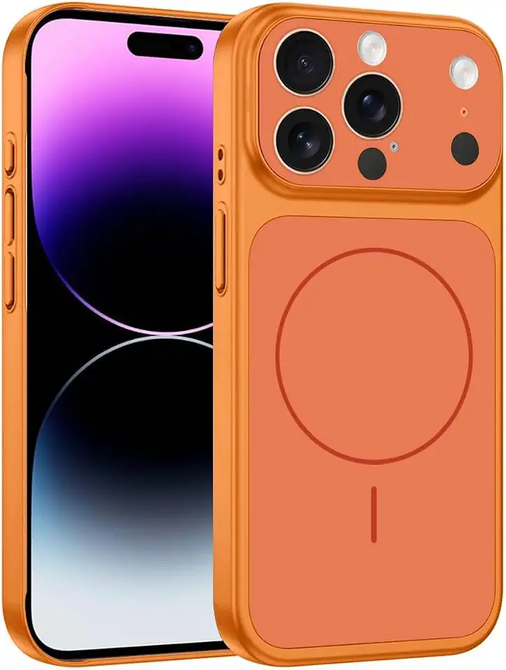 Converter Case for iPhone 14 Pro Max to 17 Pro Max, Compatible with Magnetic Charger, Hard PC Material, Slim Protective Cover with Camera Guard, Shockproof Frame (Orange, iPhone 14 Pro Max)