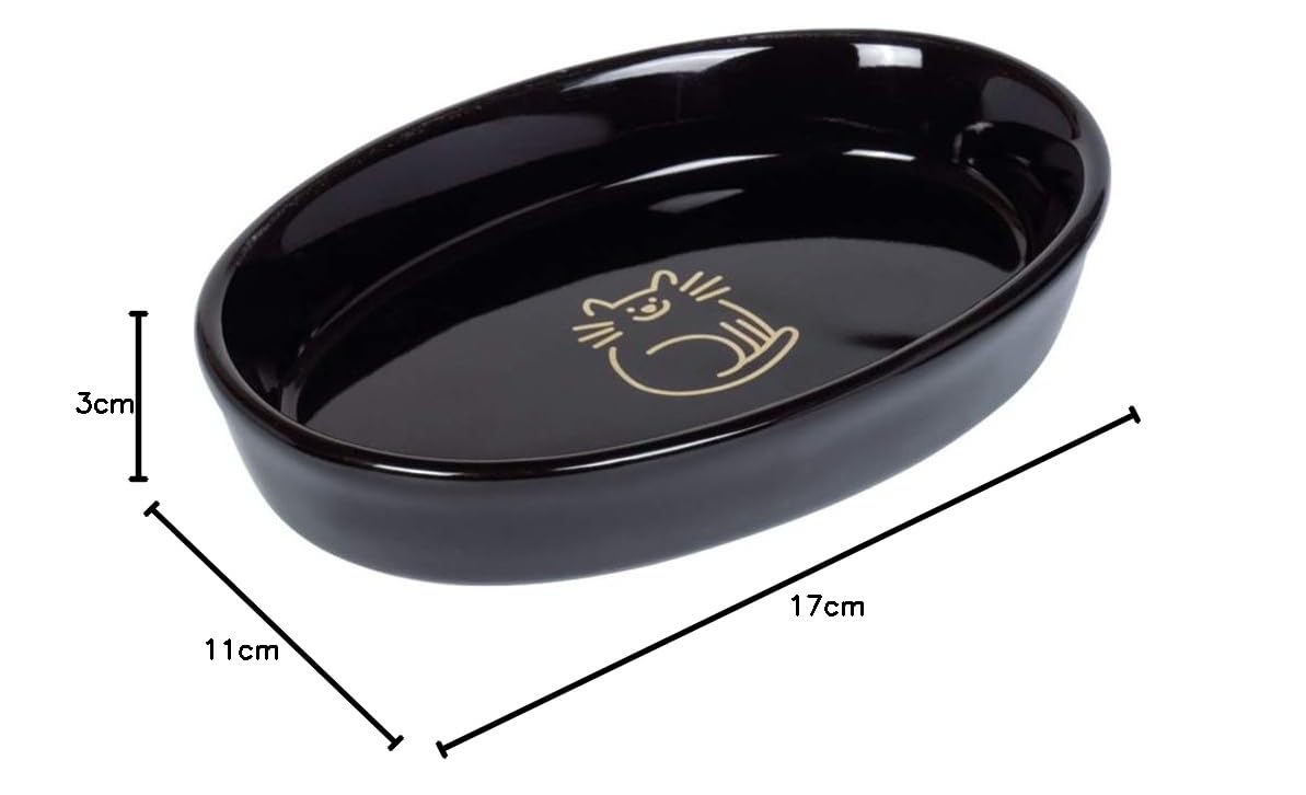 Nobby Koty miska ceramiczna owalna Golden Cat, czarna 17 x 11 x 2,5 cm, 0,12 l, 1 sztuka