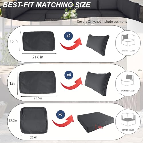 Actualaction Outdoor Cushions Covers for Patio Furniture, Patio Cushion Covers Replacement with Zipper, Outdoor Cushion Covers Waterproof & Fade Resistant,14 Pieces (Dark Gray, 25.6x25.6x4inch) by Actualaction - Image 2