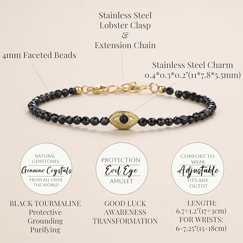 COAI Women's Crystal Bracelet, Evil Eye Bracelet for Women, 4mm Faceted Black Tourmaline/Moonstone/Lapis Lazuli3